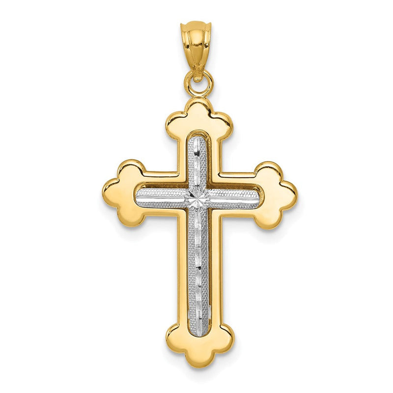 14K Bicolor Gold Diamantgeschliffener Kreuzanhänger