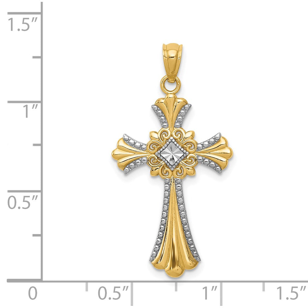 14K Gelb & Rhodium mit Rhodium Diamantiert Kreuz Anhänger