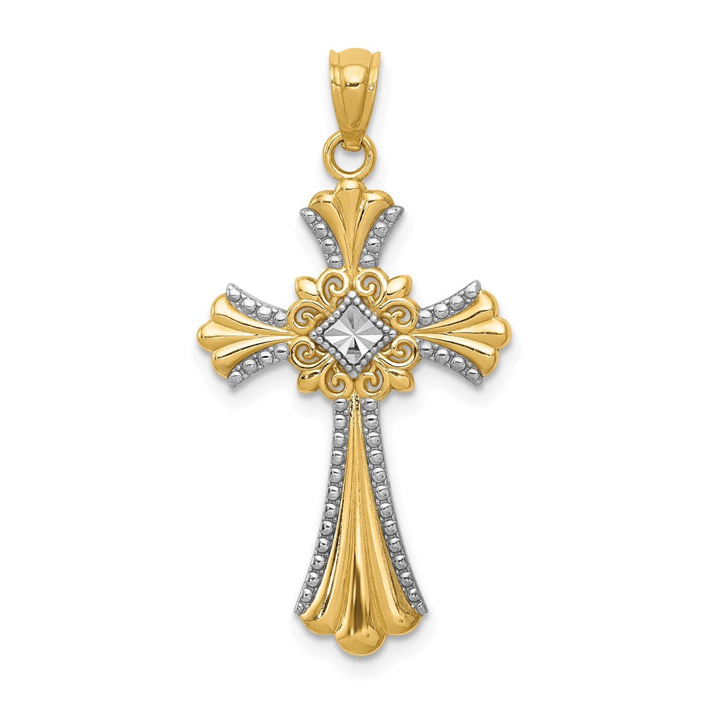 14K Gelb & Rhodium mit Rhodium Diamantiert Kreuz Anhänger