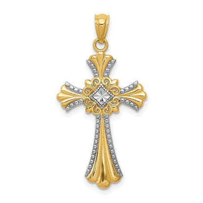 14K Gelb & Rhodium mit Rhodium Diamantiert Kreuz Anhänger