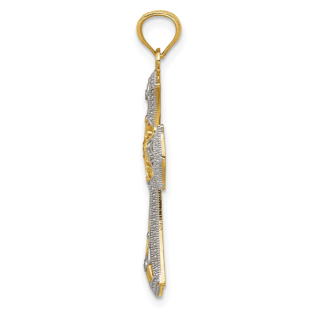14K Gelb & Rhodium mit Rhodium Diamantiert Kreuz Anhänger