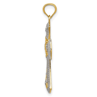 14K Gelb & Rhodium mit Rhodium Diamantiert Kreuz Anhänger