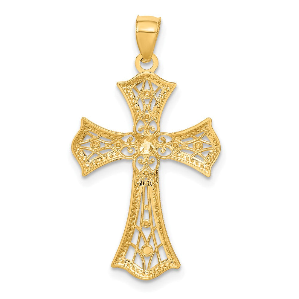 14K Gelb & Rhodium mit Rhodium Diamantiert Kreuz Anhänger
