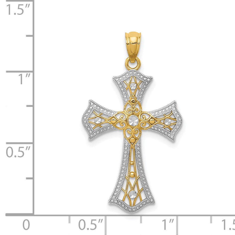 14K Gelb & Rhodium mit Rhodium Diamantiert Kreuz Anhänger