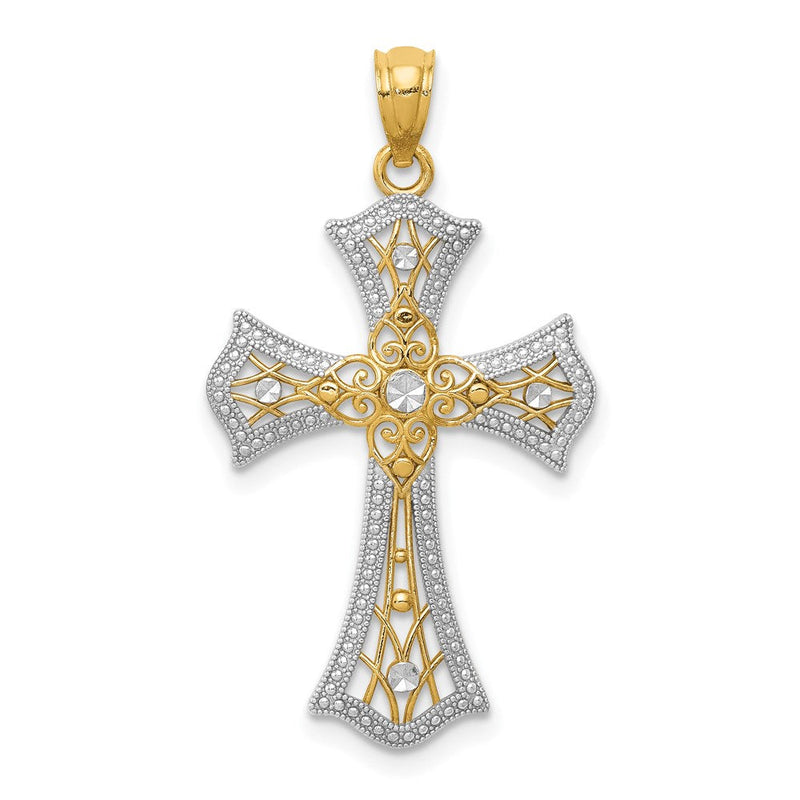 14K Gelb & Rhodium mit Rhodium Diamantiert Kreuz Anhänger