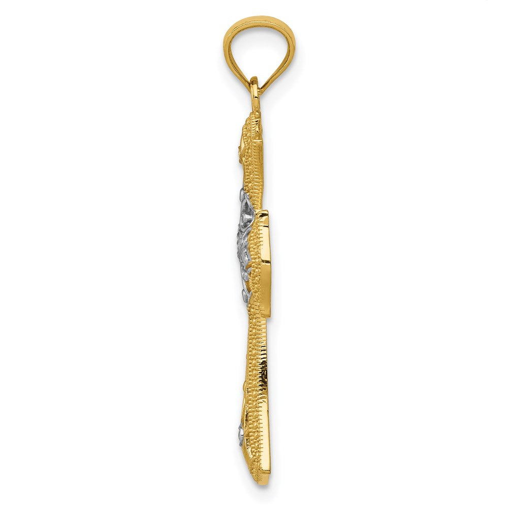 14K Gelb & Rhodium mit Rhodium Diamantiert Kreuz Anhänger