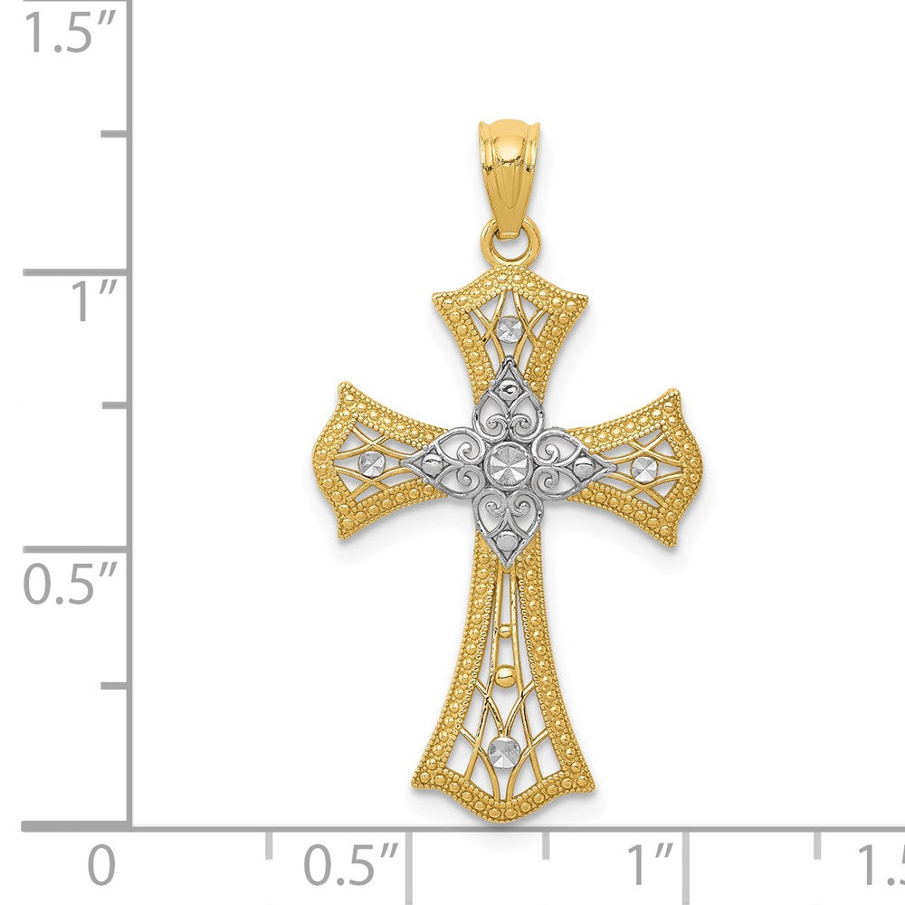 14K Gelb & Rhodium mit Rhodium Diamantiert Kreuz Anhänger