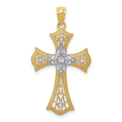 14K Gelb & Rhodium mit Rhodium Diamantiert Kreuz Anhänger