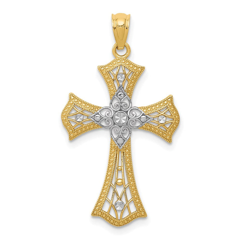 14K Gelb & Rhodium mit Rhodium Diamantiert Kreuz Anhänger