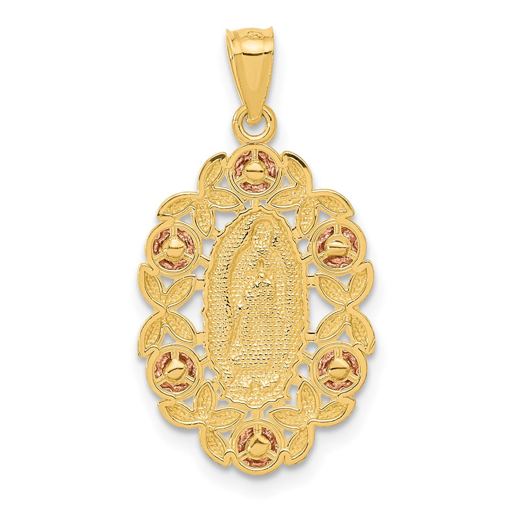 14K Bicolor Gold Guadalupe-Anhänger mit Weißrhodium-Beschichtung