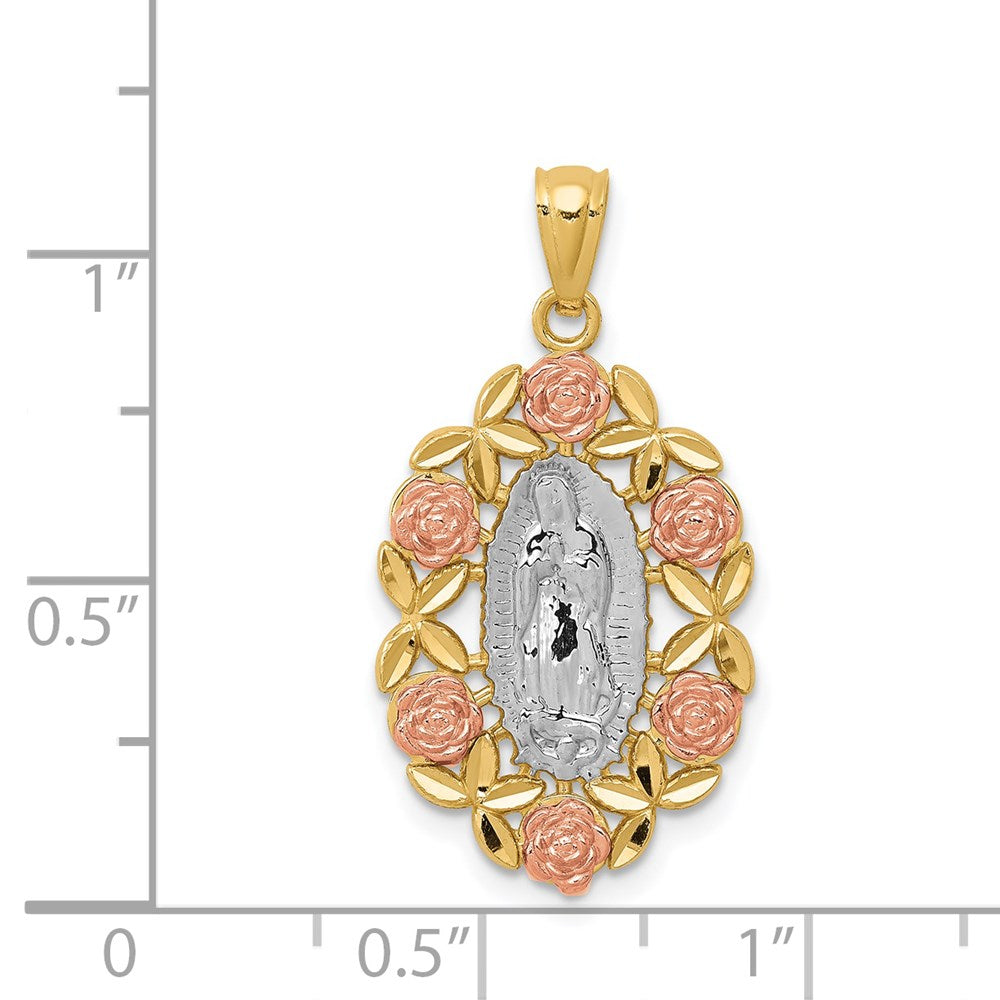 14K Bicolor Gold Guadalupe-Anhänger mit Weißrhodium-Beschichtung