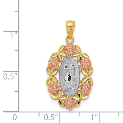 14K Bicolor Gold Guadalupe-Anhänger mit Weißrhodium-Beschichtung