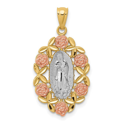 14K Bicolor Gold Guadalupe-Anhänger mit Weißrhodium-Beschichtung
