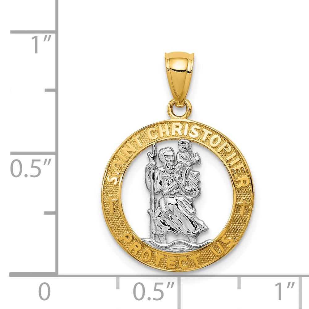 14K Gelb & Rhodium mit Rhodium St Christopher Anhänger