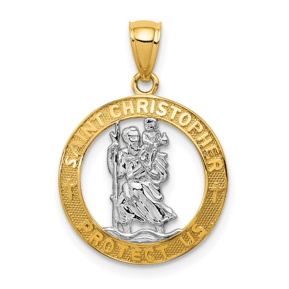 14K Gelb & Rhodium mit Rhodium St Christopher Anhänger