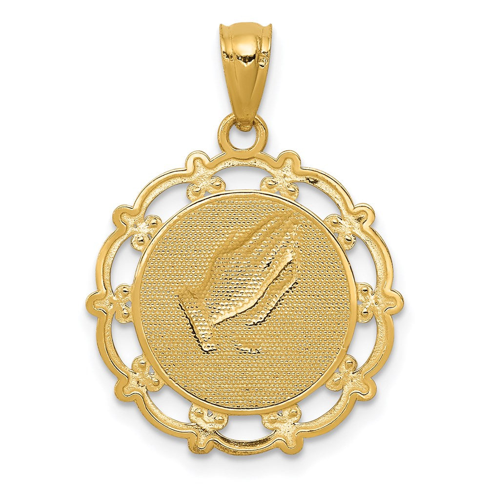 14K Gelb & Rhodium mit Rhodium Taufe Anhänger