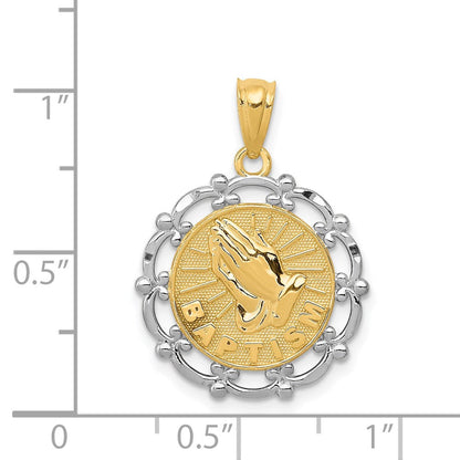 14K Gelb & Rhodium mit Rhodium Taufe Anhänger