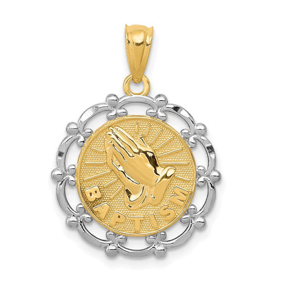 14K Gelb & Rhodium mit Rhodium Taufe Anhänger