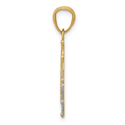 14K Gelb & Rhodium mit Rhodium Taufe Anhänger