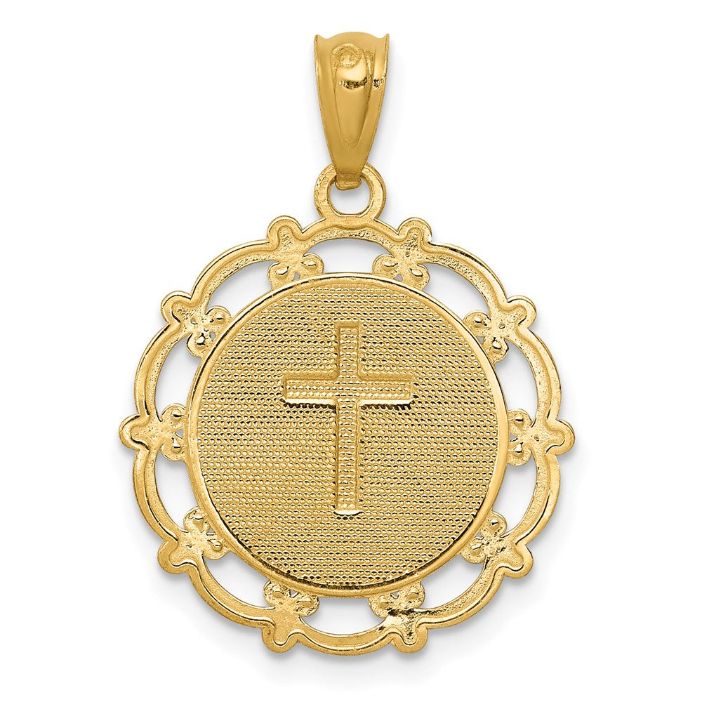 14K Gelb & Rhodium mit Rhodium Taufe Anhänger