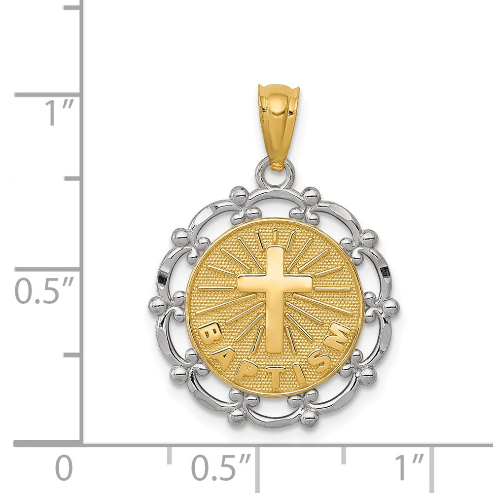 14K Gelb & Rhodium mit Rhodium Taufe Anhänger