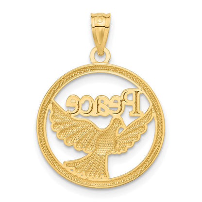 14K Gelb & Rhodium mit Rhodium Poliert Frieden Taube Anhänger