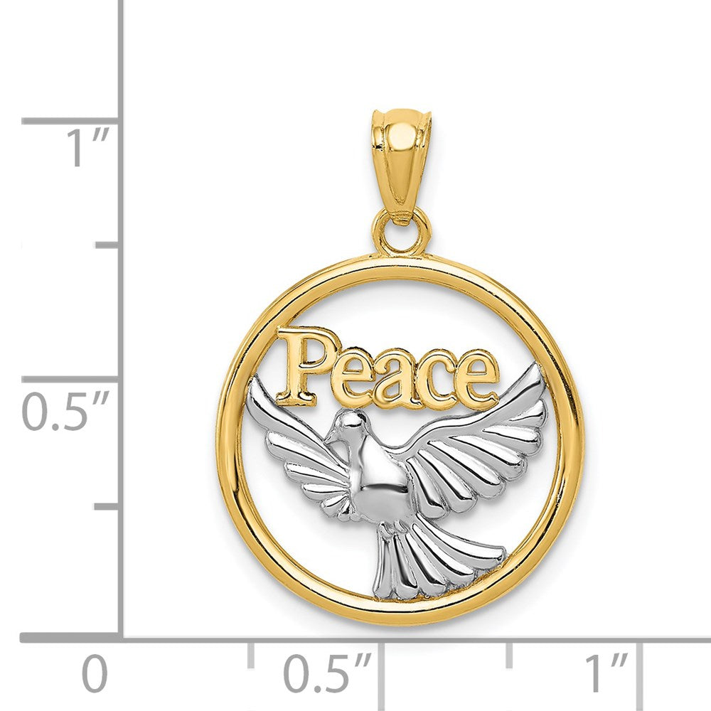 14K Gelb & Rhodium mit Rhodium Poliert Frieden Taube Anhänger