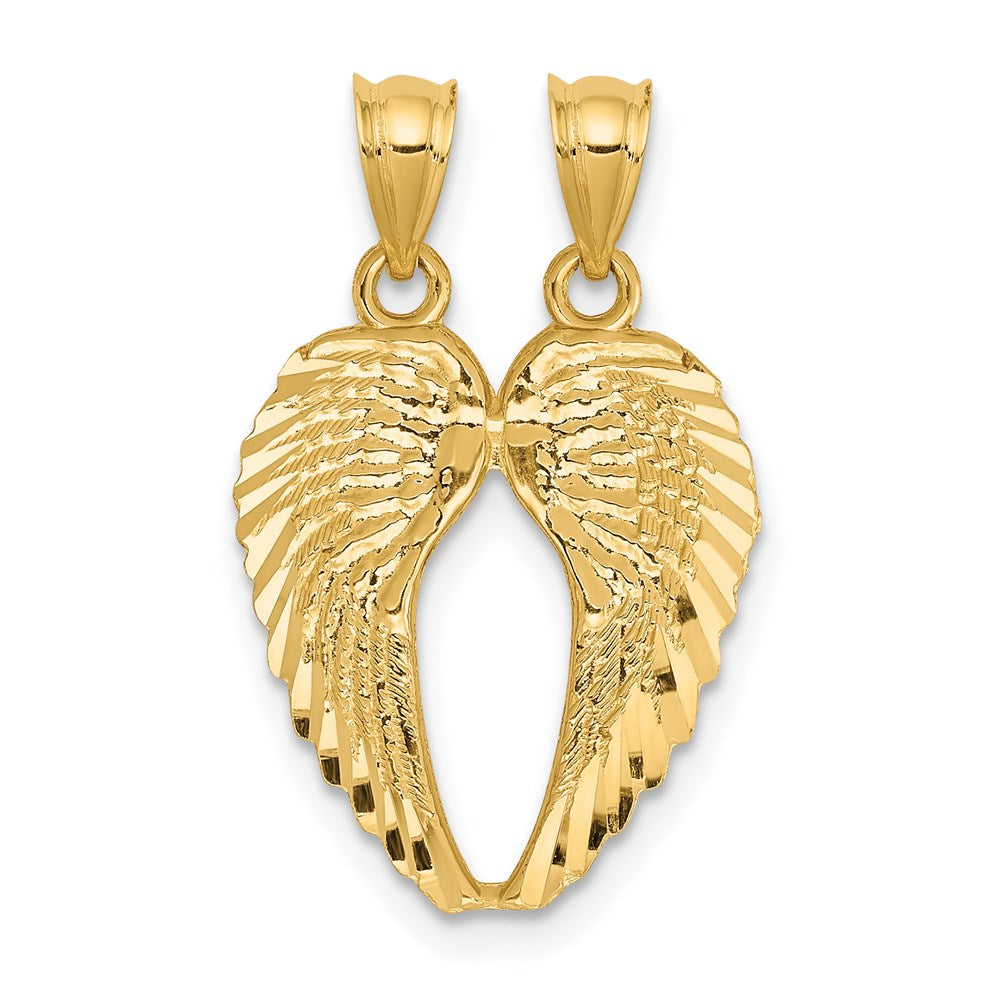 14K Gelbgold Break Apart Diamantiert Flügel Anhänger