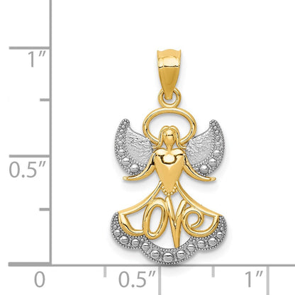 14K Gelb & Rhodium mit Rhodium Liebe Engel Anhänger