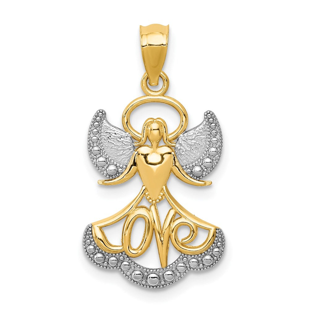 14K Gelb & Rhodium mit Rhodium Liebe Engel Anhänger
