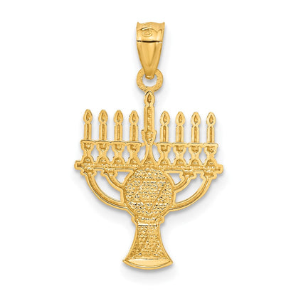 14K Gelb & Rhodium mit Weiß Menorah Anhänger