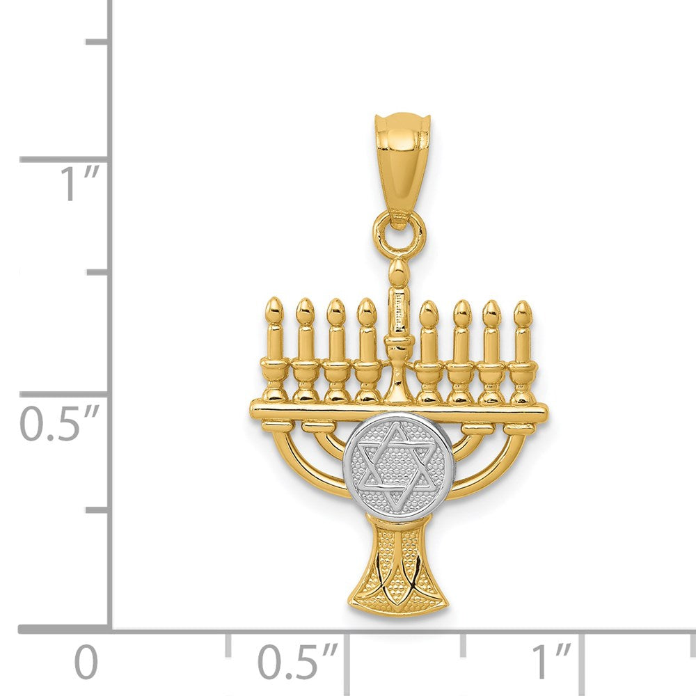 14K Gelb & Rhodium mit Weiß Menorah Anhänger