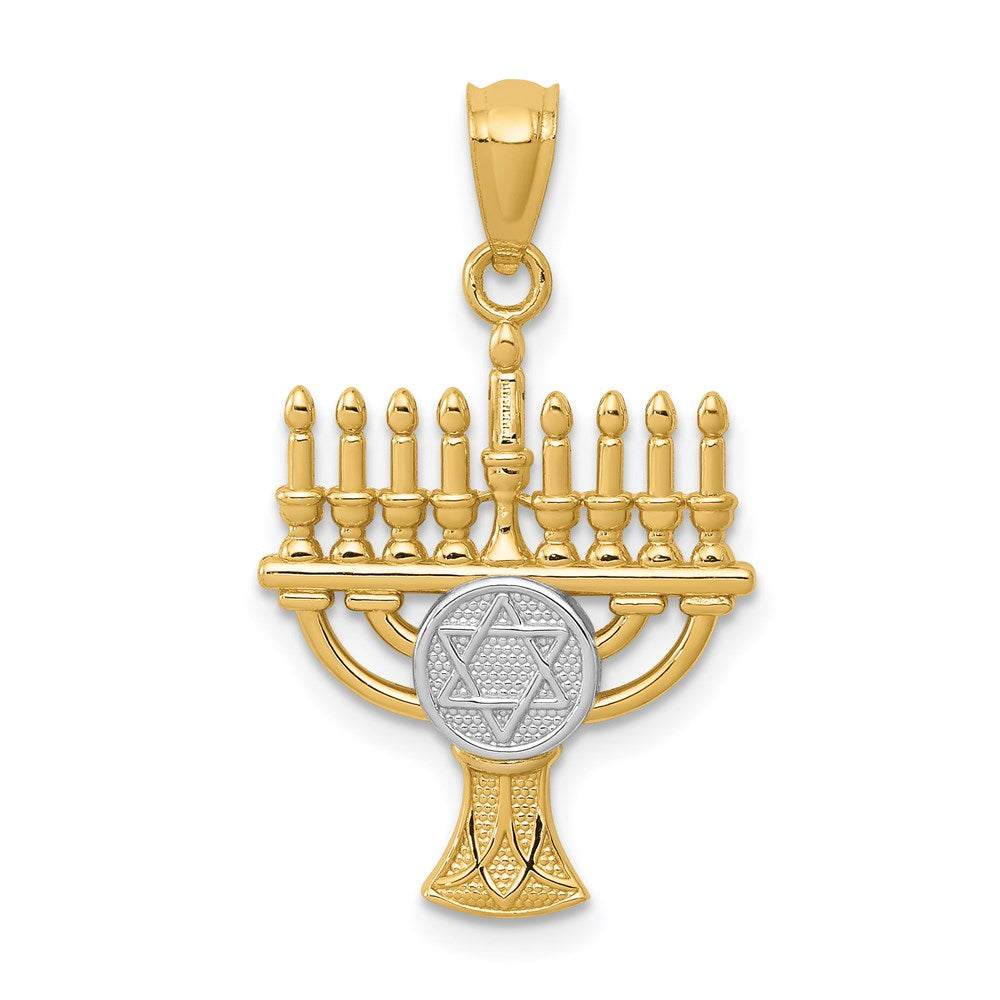 14K Gelb & Rhodium mit Weiß Menorah Anhänger