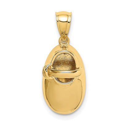 14K Gelbgold polierter 3D-Baby-Schuh-Anhänger
