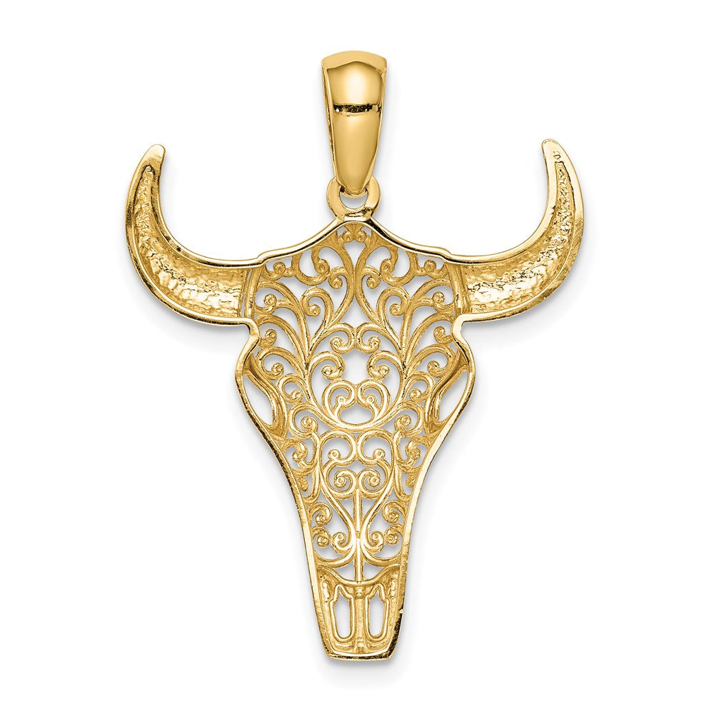 14K Gelbgold Filigran-Steerschädel-Anhänger