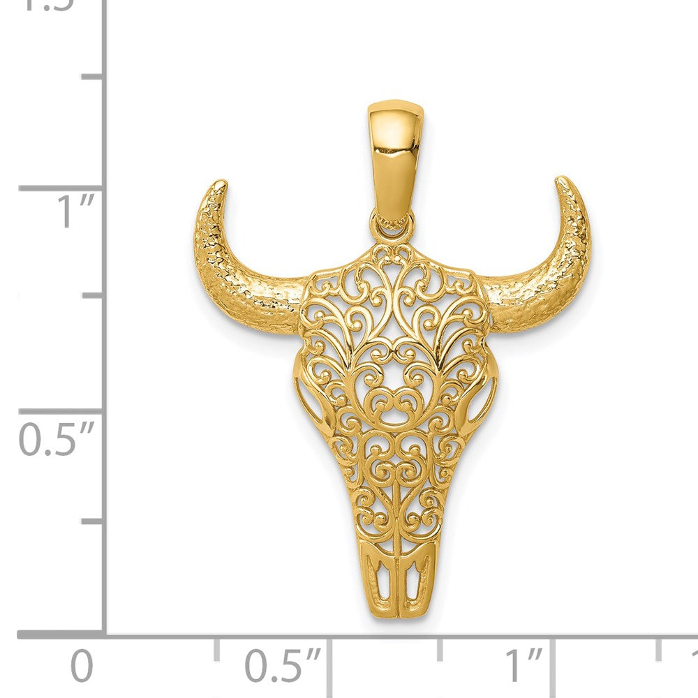14K Gelbgold Filigran-Steerschädel-Anhänger