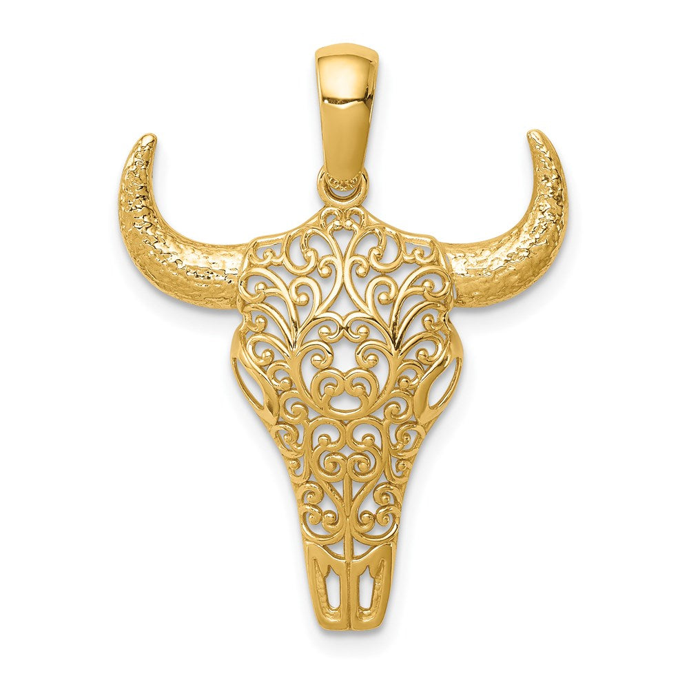 14K Gelbgold Filigran-Steerschädel-Anhänger