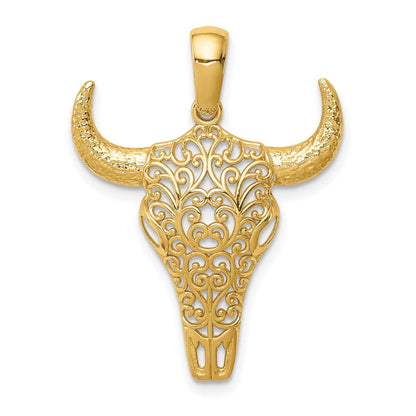 14K Gelbgold Filigran-Steerschädel-Anhänger