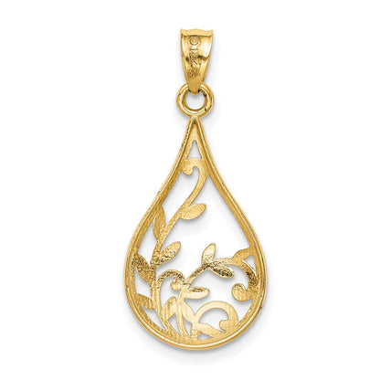 14K Gelbgold Blatt Diamantschliff Anhänger