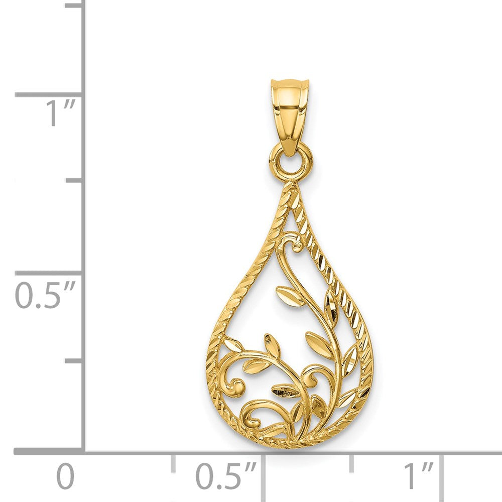 14K Gelbgold Blatt Diamantschliff Anhänger
