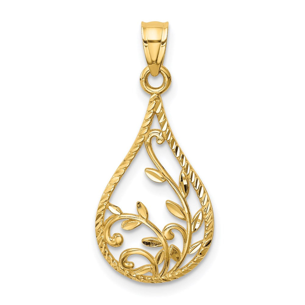 14K Gelbgold Blatt Diamantschliff Anhänger