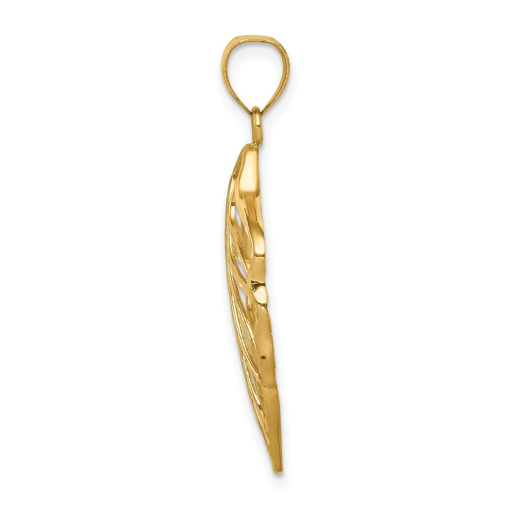 14K Gelbgold Blatt Diamantiert Hängend Anhänger