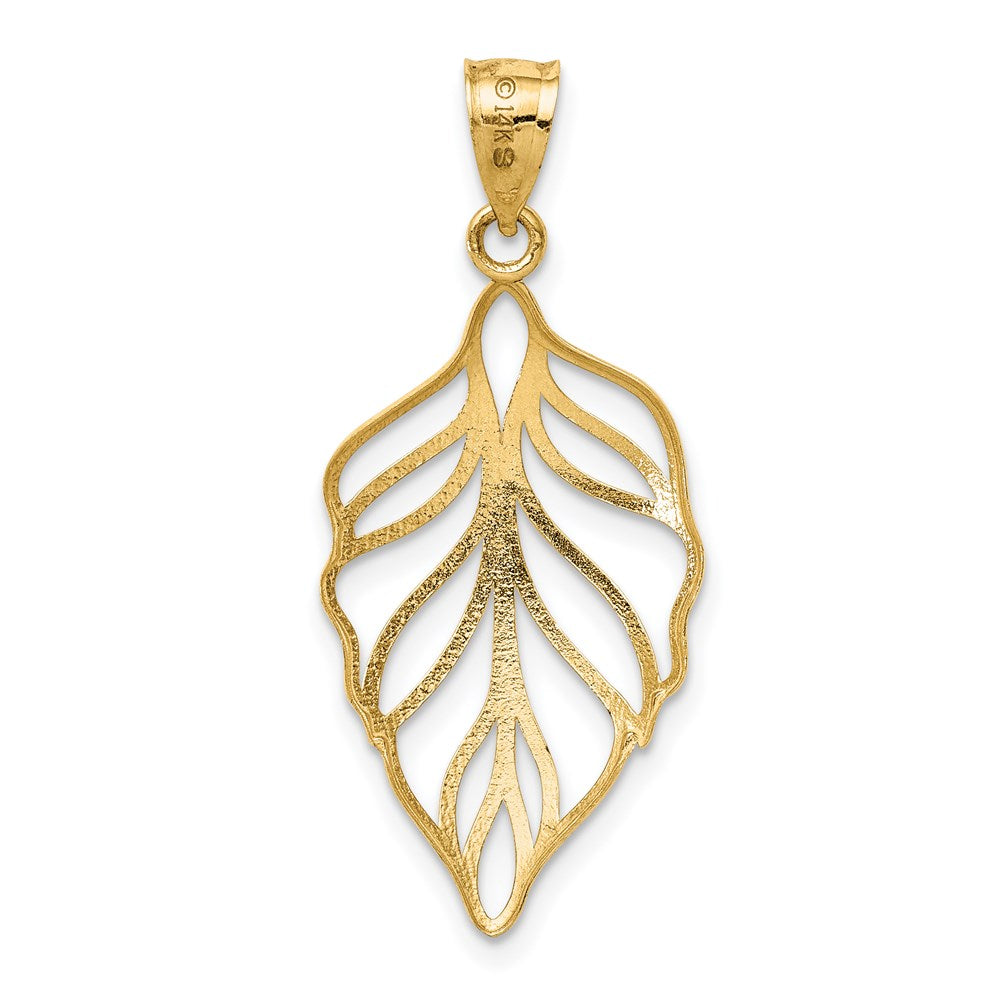 14K Gelbgold Blatt Diamantiert Hängend Anhänger
