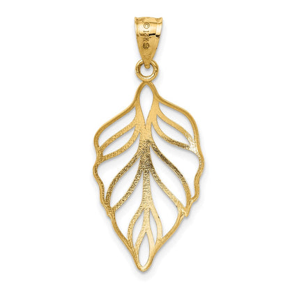 14K Gelbgold Blatt Diamantiert Hängend Anhänger