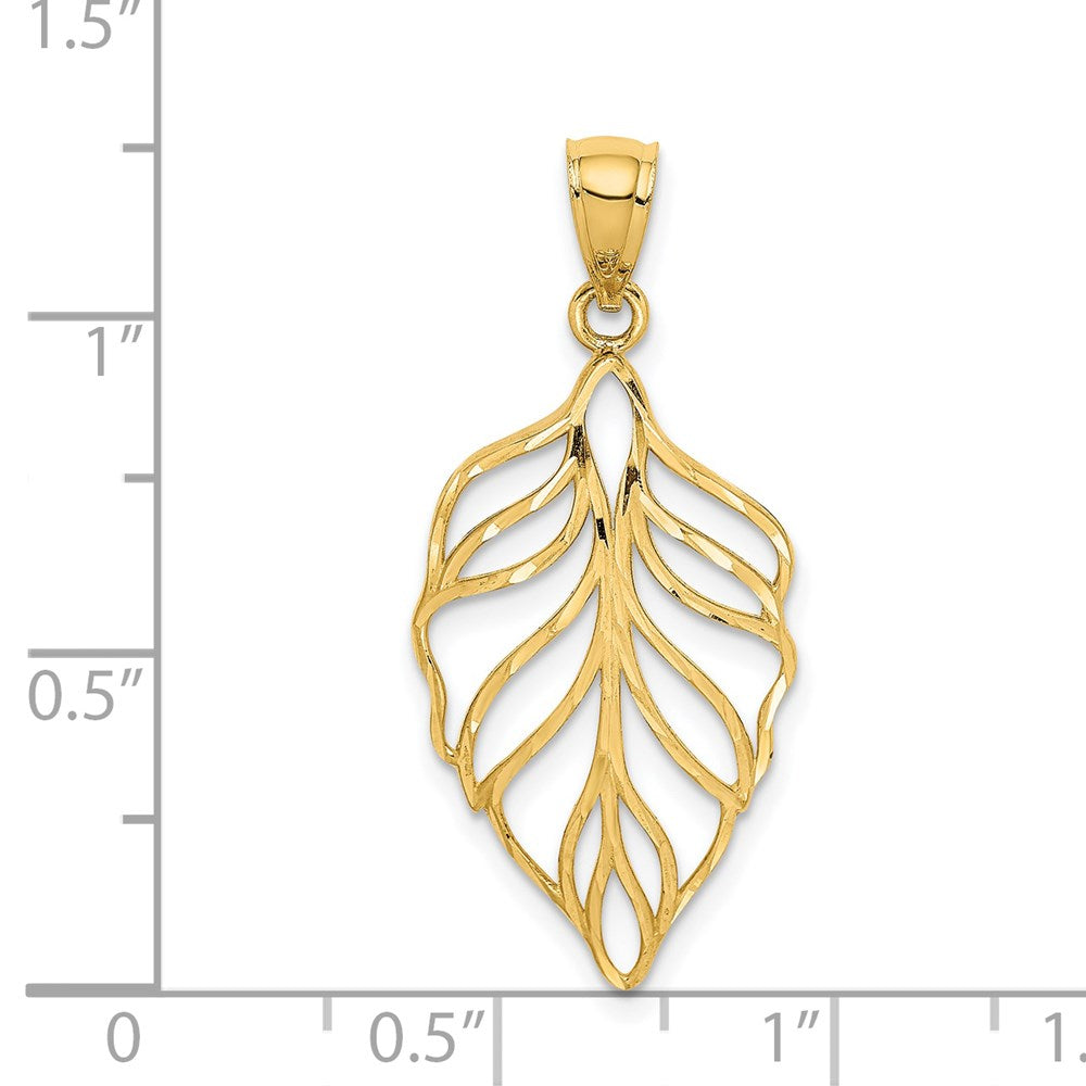 14K Gelbgold Blatt Diamantiert Hängend Anhänger