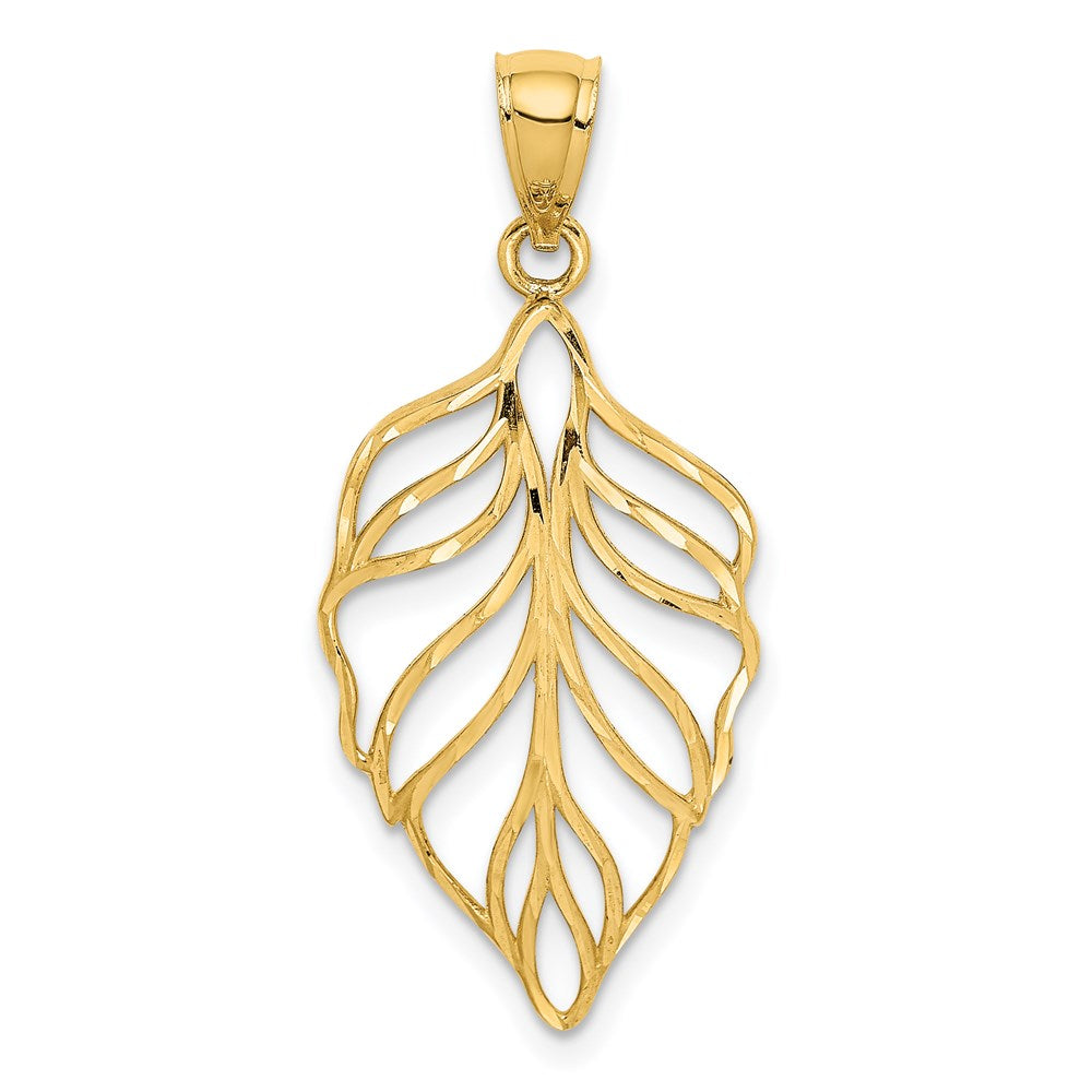 14K Gelbgold Blatt Diamantiert Hängend Anhänger