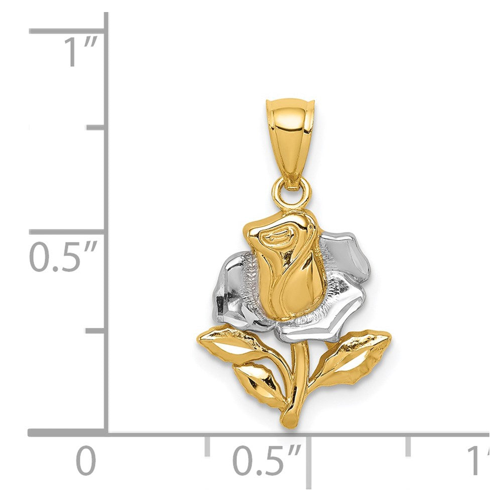 14K Gelb & Rhodium Weiß Rose Anhänger
