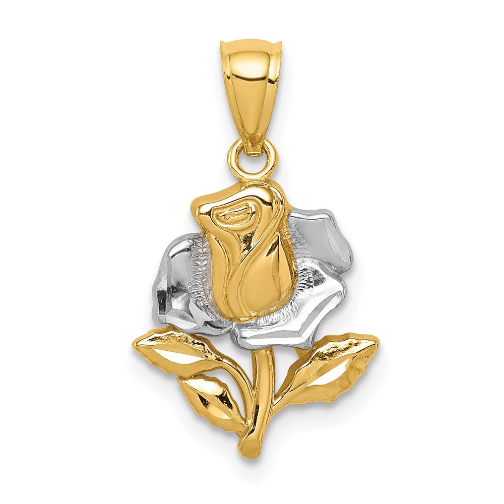 14K Gelb & Rhodium Weiß Rose Anhänger