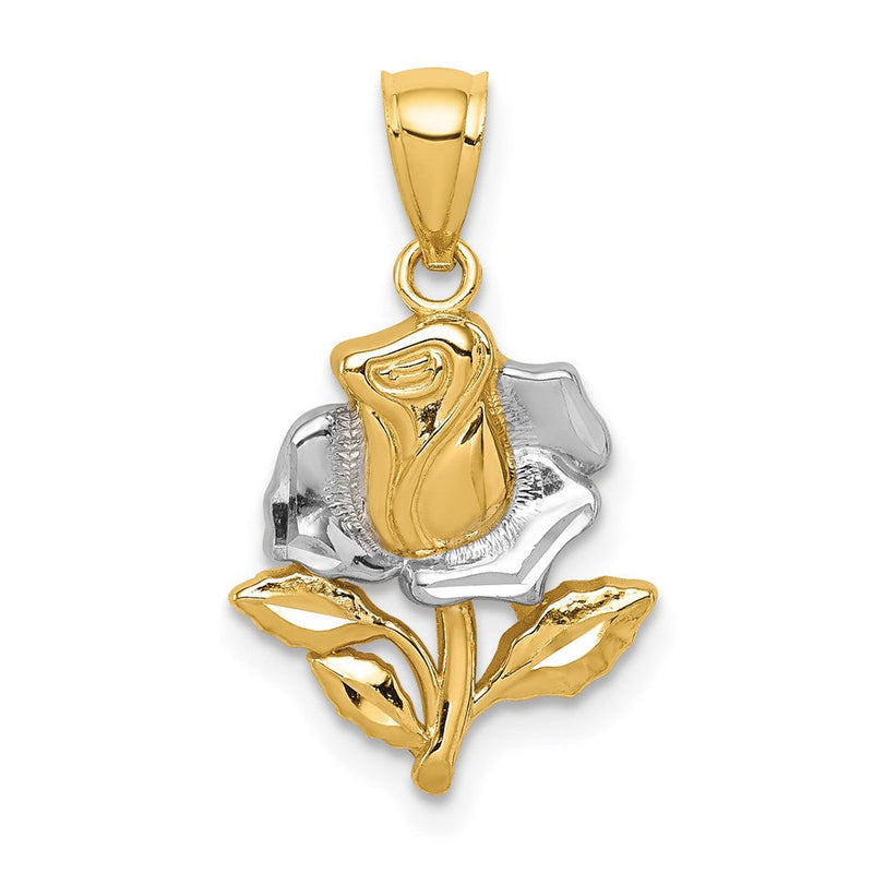 14K Gelb & Rhodium Weiß Rose Anhänger