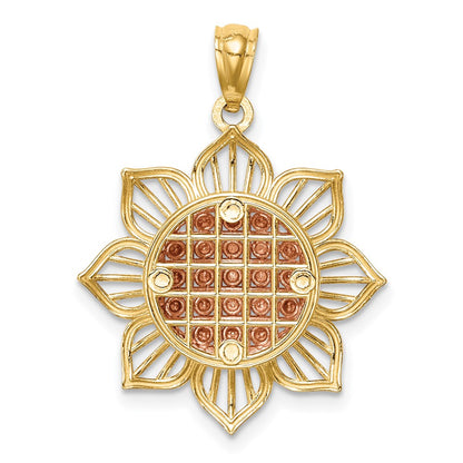 14K Bicolor Gold diamantiert geschliffener Sonnenblumen-Anhänger